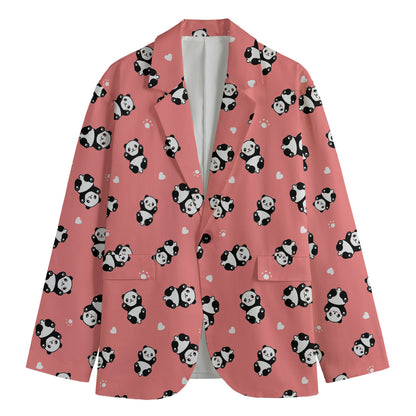 Cute Baby Panda Pattern Print Men's Cotton Blazer