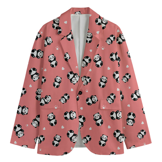 Cute Baby Panda Pattern Print Men's Cotton Blazer