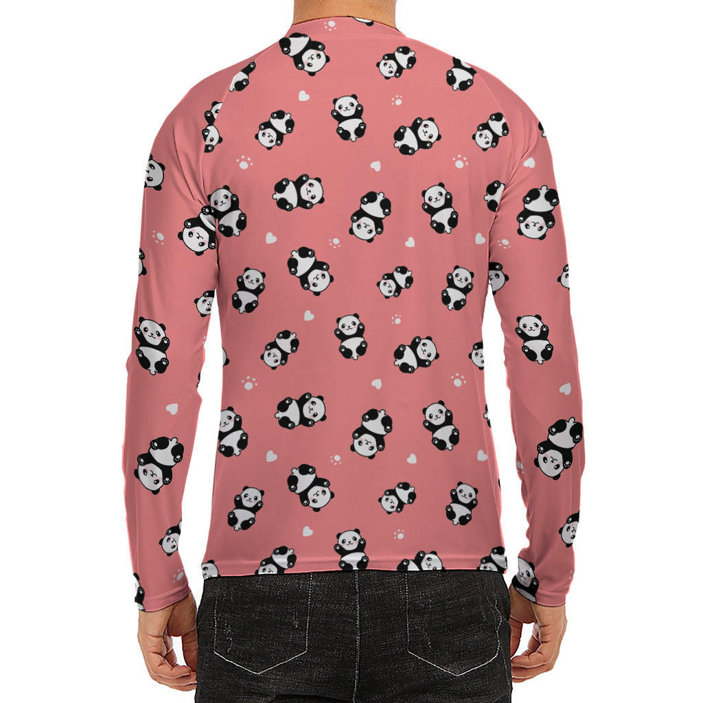 Cute Baby Panda Pattern Print Men's Long Sleeve Rash Guard