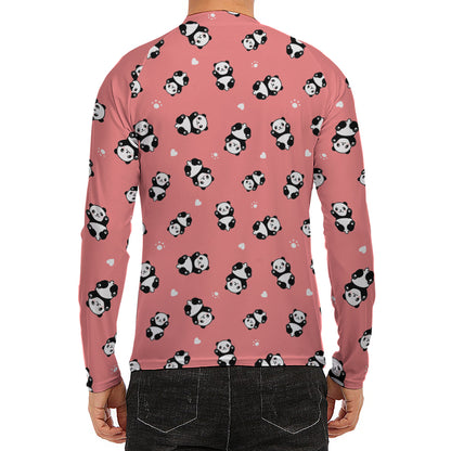 Cute Baby Panda Pattern Print Men's Long Sleeve Rash Guard