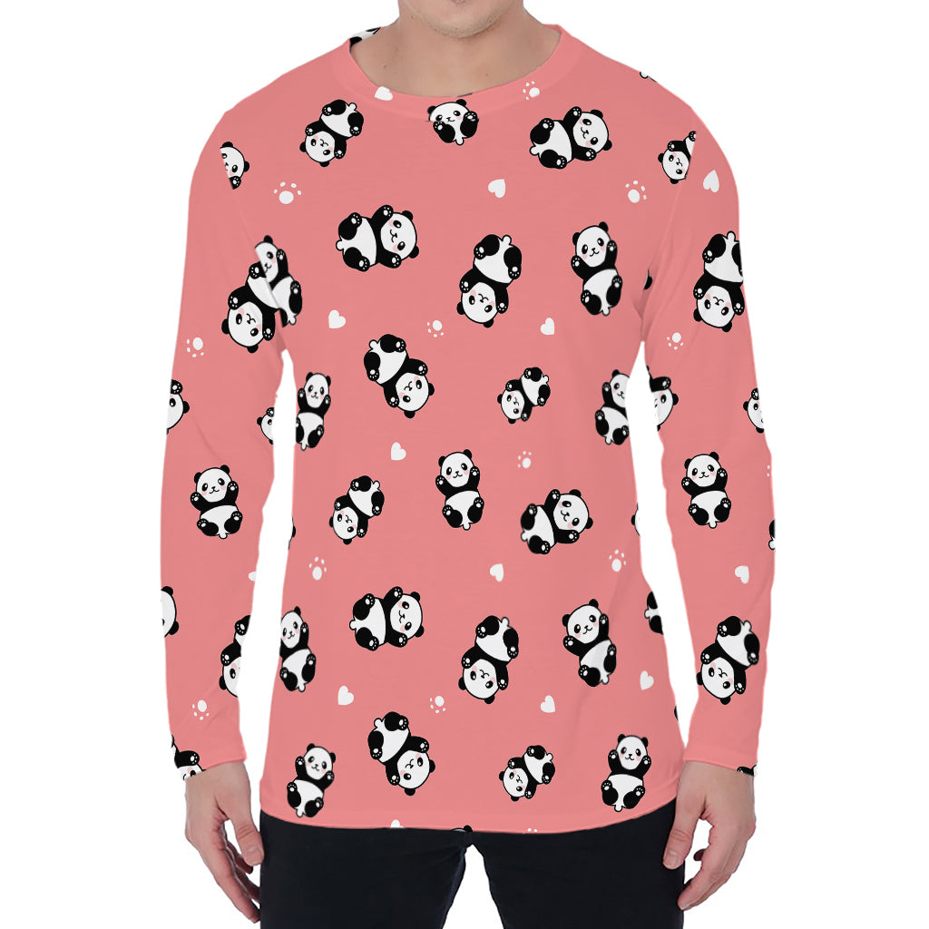 Cute Baby Panda Pattern Print Men's Long Sleeve T-Shirt