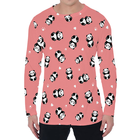 Cute Baby Panda Pattern Print Men's Long Sleeve T-Shirt