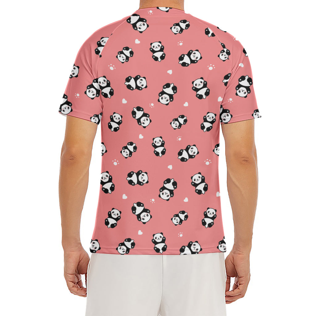 Cute Baby Panda Pattern Print Men's Short Sleeve Rash Guard