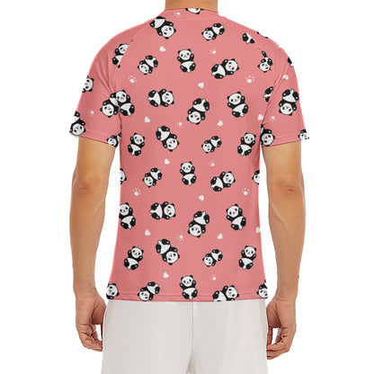 Cute Baby Panda Pattern Print Men's Short Sleeve Rash Guard