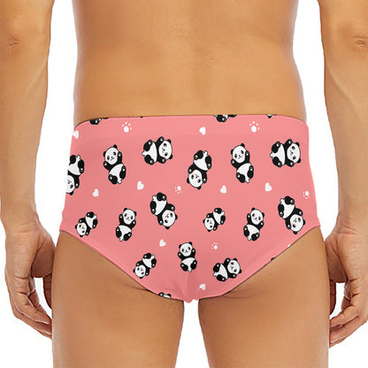 Cute Baby Panda Pattern Print Men's Triangle Swim Briefs