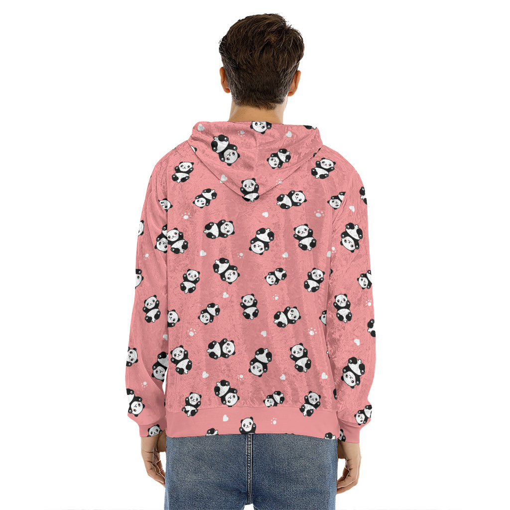 Cute Baby Panda Pattern Print Men's Velvet Pullover Hoodie