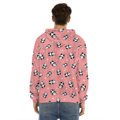 Cute Baby Panda Pattern Print Men's Velvet Pullover Hoodie