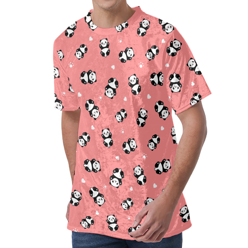 Cute Baby Panda Pattern Print Men's Velvet T-Shirt