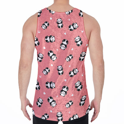 Cute Baby Panda Pattern Print Men's Velvet Tank Top