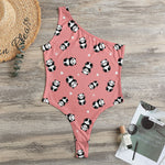 Cute Baby Panda Pattern Print One Shoulder Bodysuit