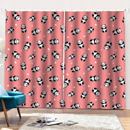 Cute Baby Panda Pattern Print Pencil Pleat Curtains