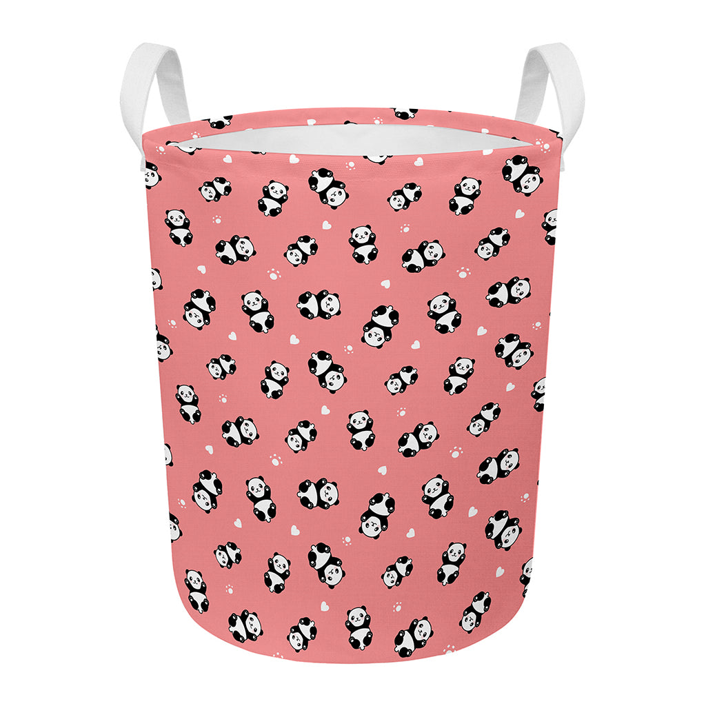 Cute Baby Panda Pattern Print Round Laundry Basket