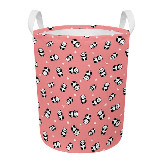 Cute Baby Panda Pattern Print Round Laundry Basket