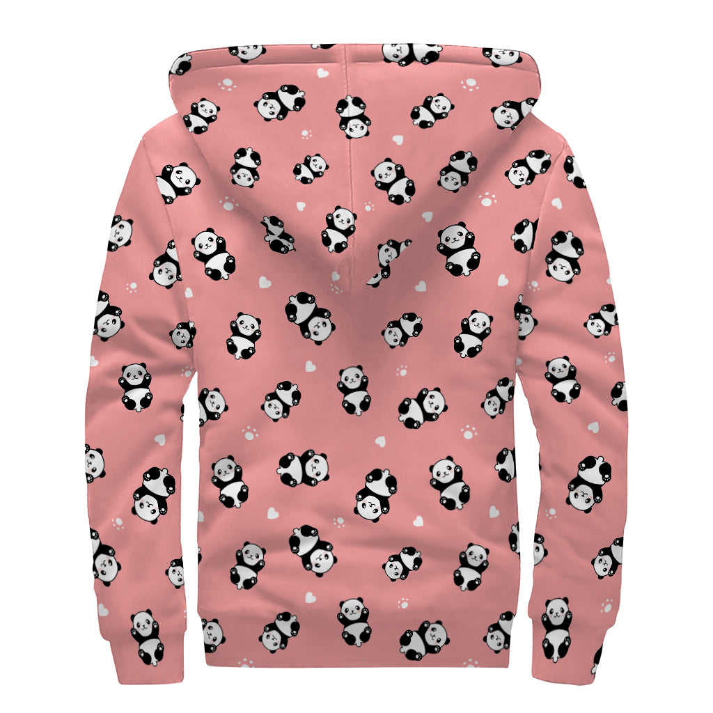 Cute Baby Panda Pattern Print Sherpa Lined Zip Up Hoodie