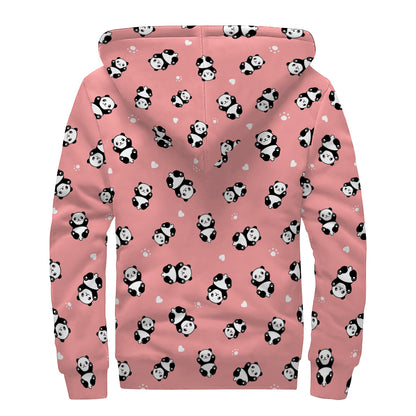 Cute Baby Panda Pattern Print Sherpa Lined Zip Up Hoodie