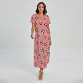 Cute Baby Panda Pattern Print Short Sleeve Maxi Dress