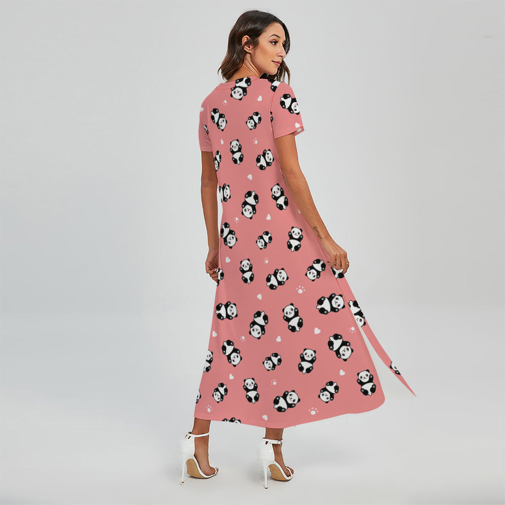 Cute Baby Panda Pattern Print Short Sleeve Maxi Dress