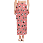Cute Baby Panda Pattern Print Side Slit Maxi Skirt