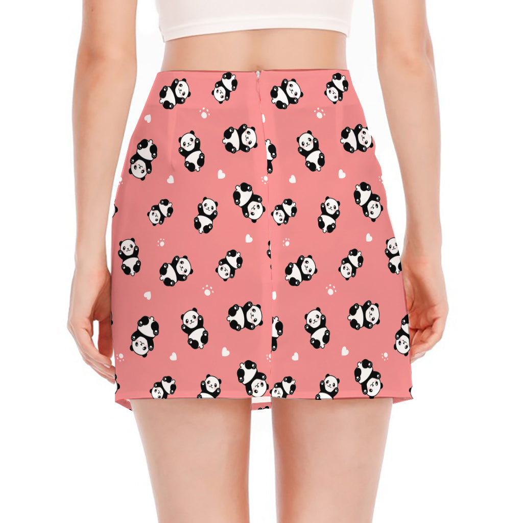 Cute Baby Panda Pattern Print Side Slit Mini Skirt