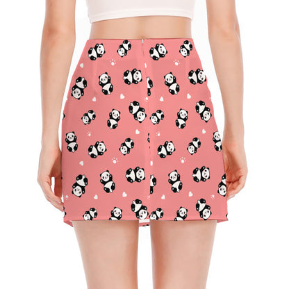 Cute Baby Panda Pattern Print Side Slit Mini Skirt