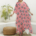Cute Baby Panda Pattern Print Silk V-Neck Kaftan Dress