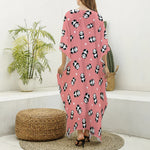 Cute Baby Panda Pattern Print Silk V-Neck Kaftan Dress
