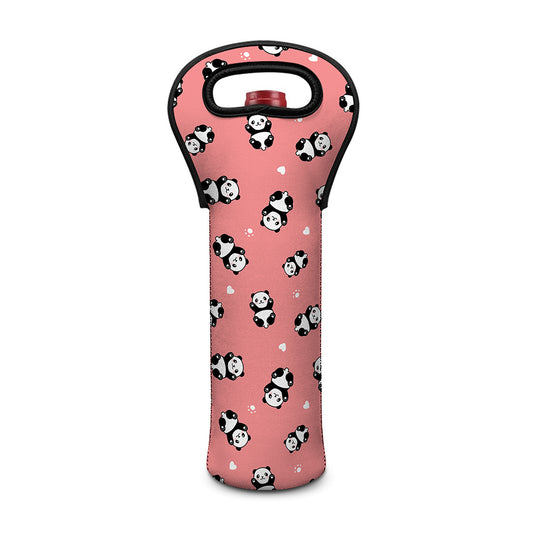 Cute Baby Panda Pattern Print Single Neoprene Wine Tote