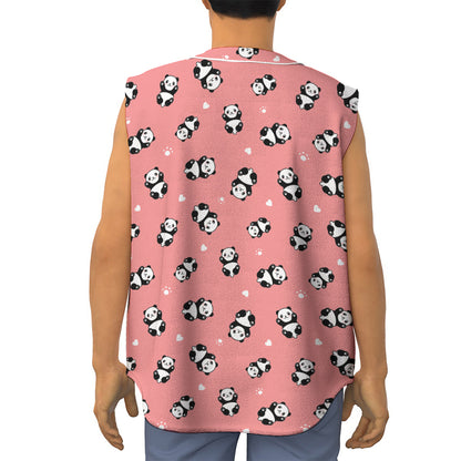 Cute Baby Panda Pattern Print Sleeveless Baseball Jersey