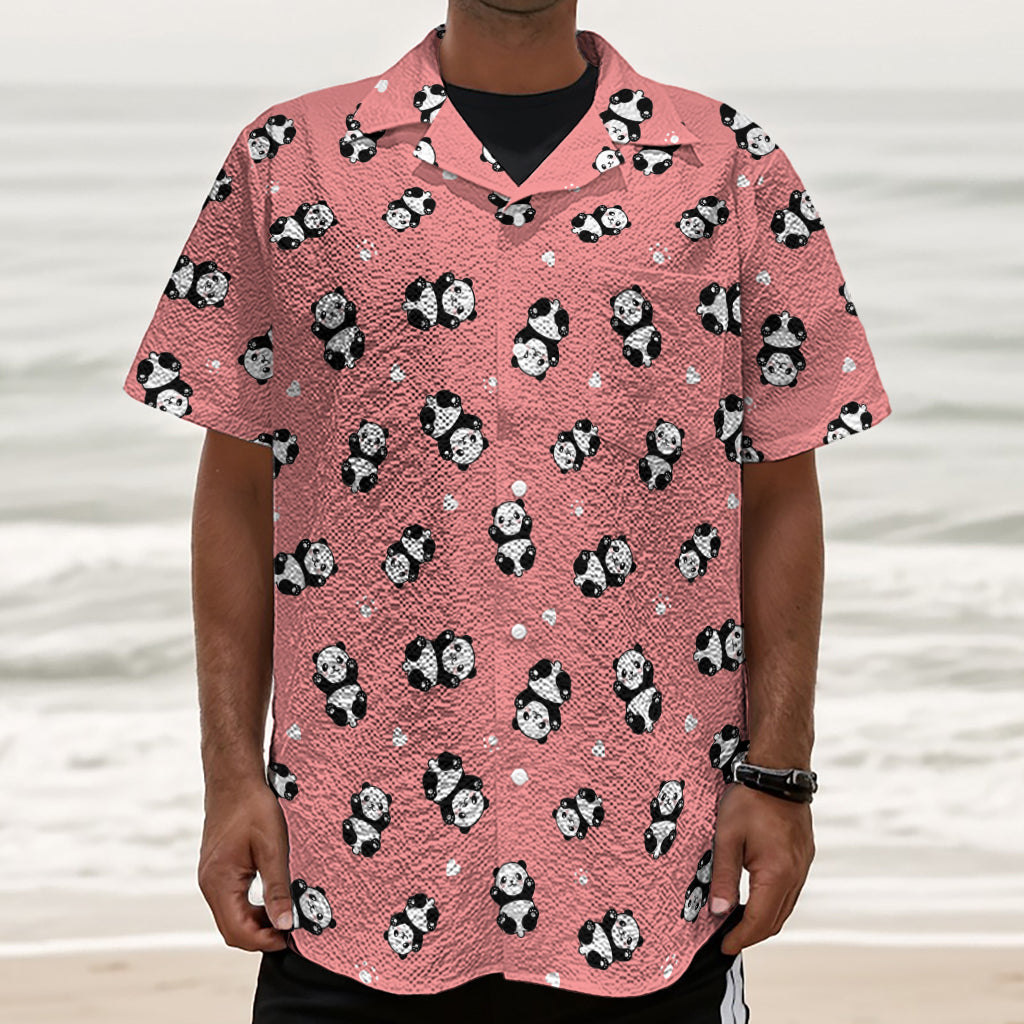 Cute Baby Panda Pattern Print Textured Short Sleeve Shirt