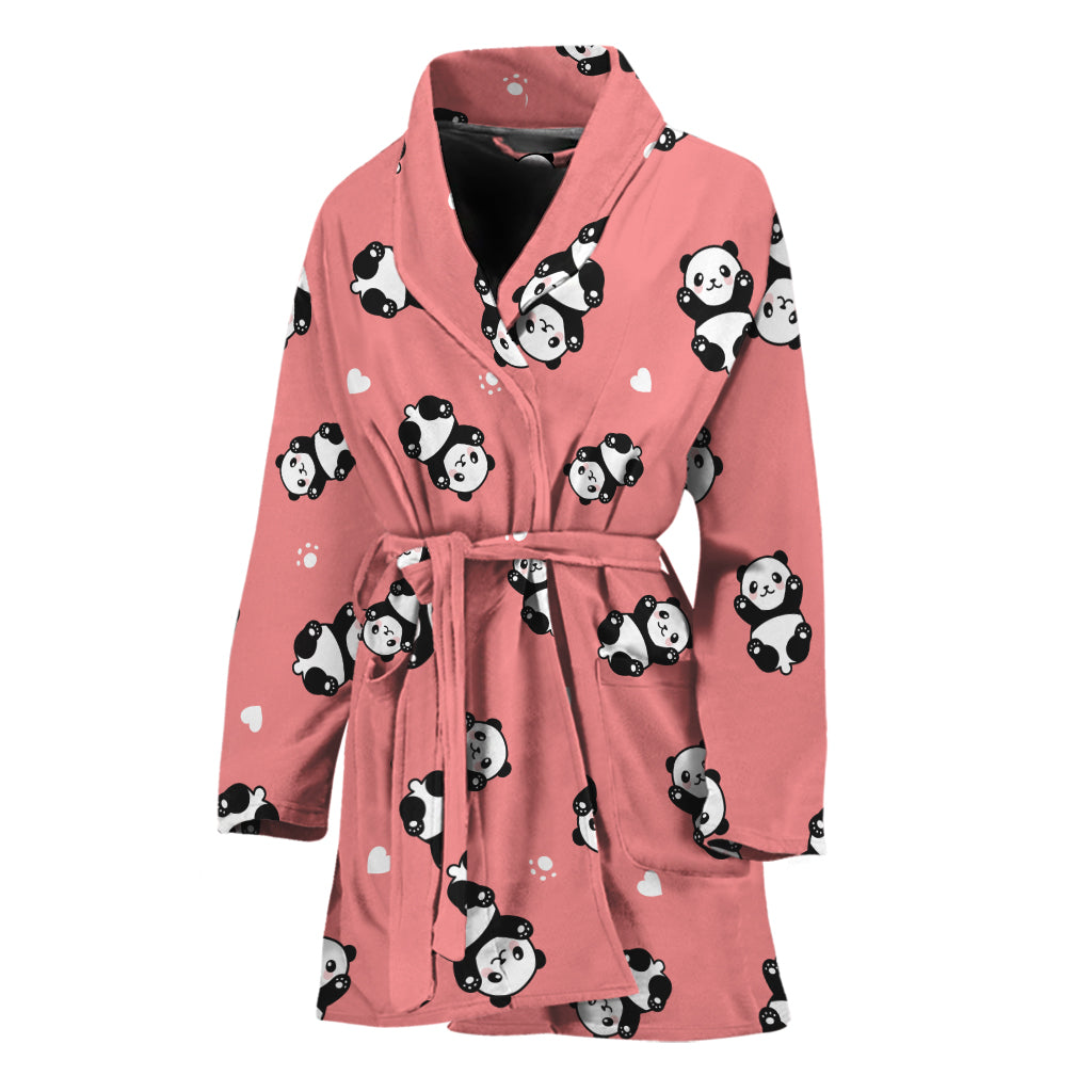 Cute Baby Panda Pattern Print Women's Bathrobe