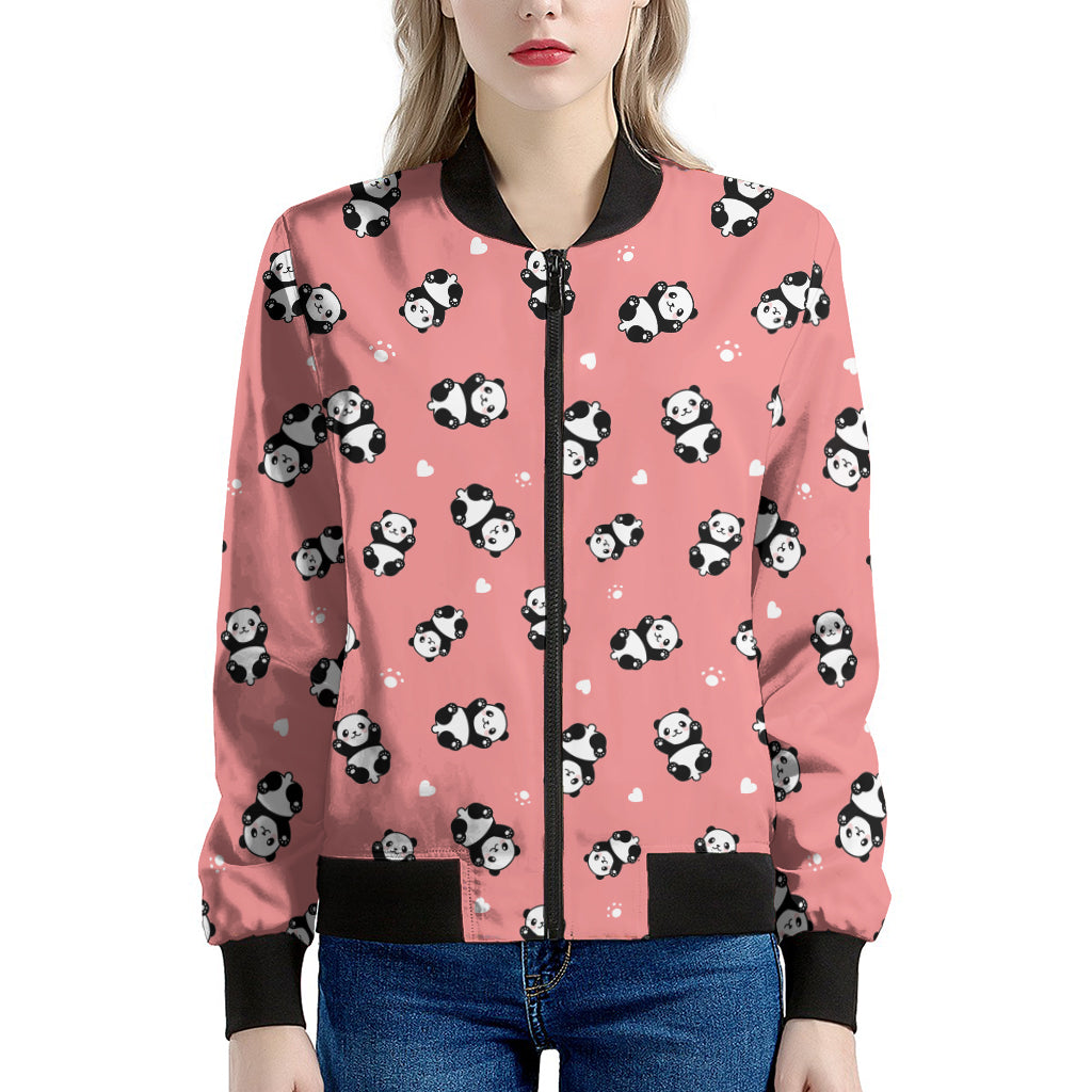 Cute Baby Panda Pattern Print Women's Bomber Jacket