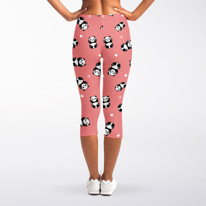 Cute Baby Panda Pattern Print Women's Capri Leggings