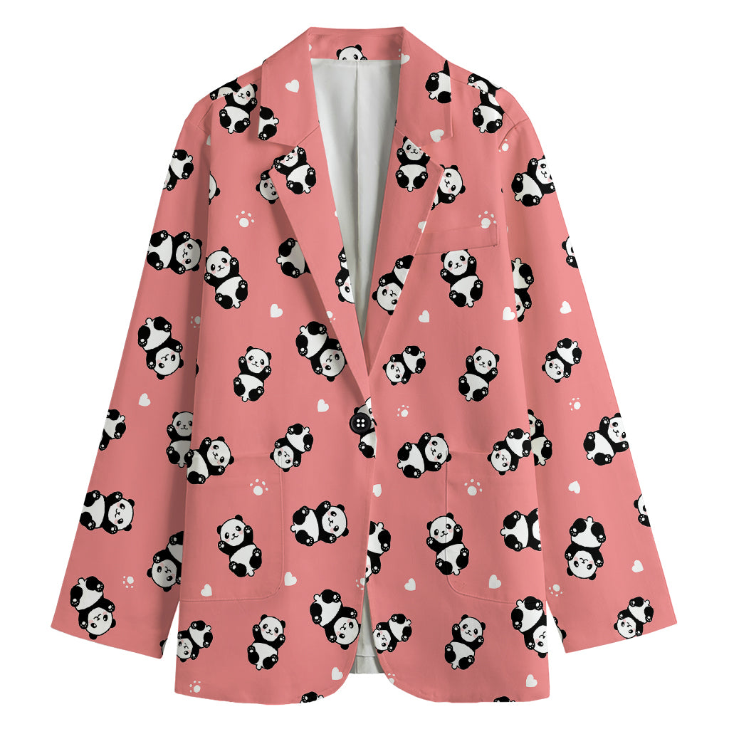 Cute Baby Panda Pattern Print Women's Cotton Blazer
