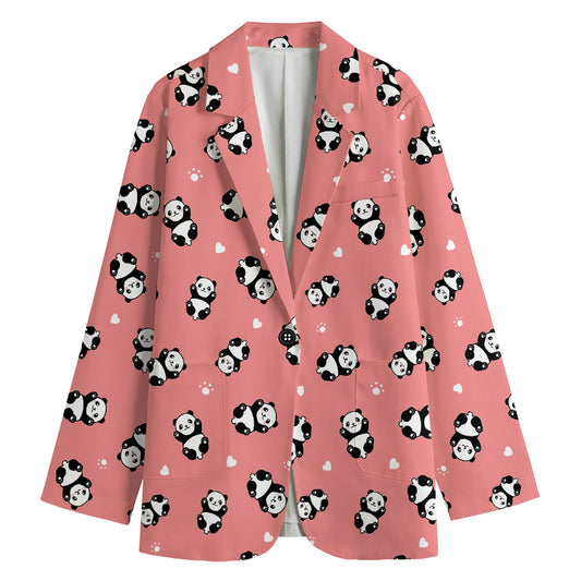 Cute Baby Panda Pattern Print Women's Cotton Blazer