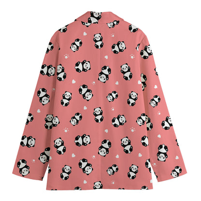 Cute Baby Panda Pattern Print Women's Cotton Blazer