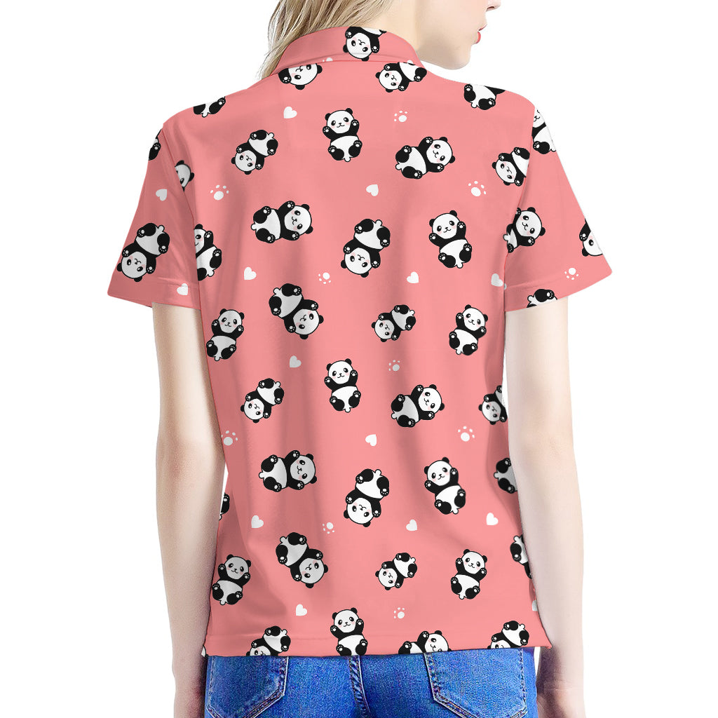 Cute Baby Panda Pattern Print Women's Polo Shirt