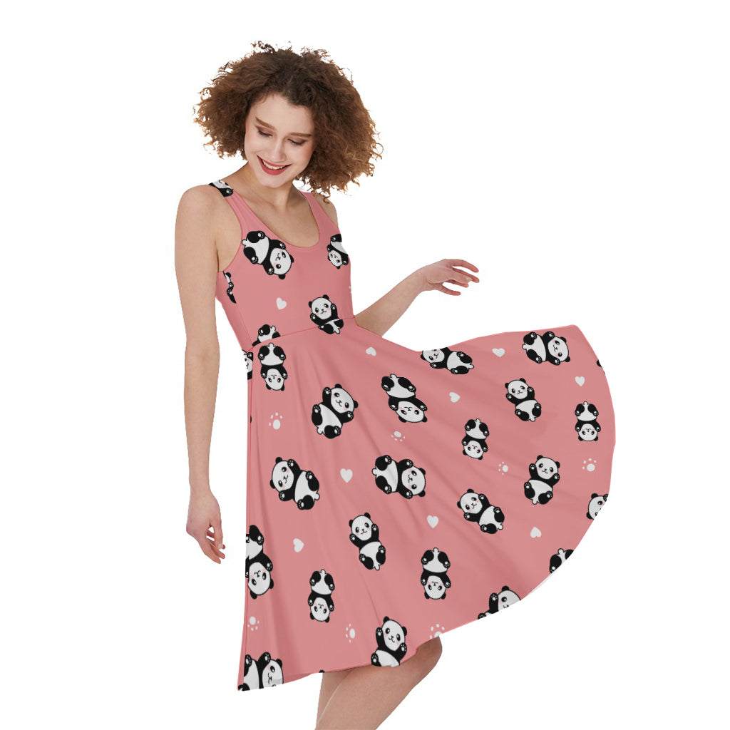 Cute Baby Panda Pattern Print Women's Sleeveless Dress