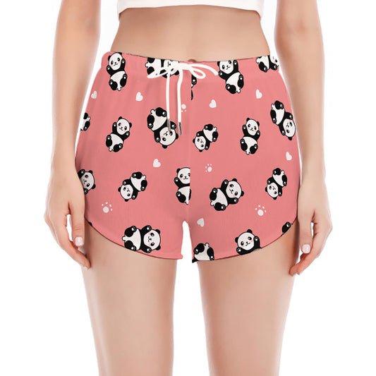 Cute Baby Panda Pattern Print Women's Split Running Shorts