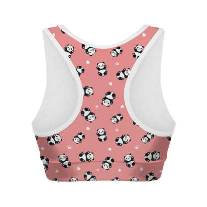 Cute Baby Panda Pattern Print Women's Sports Bra