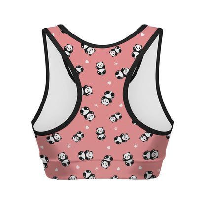 Cute Baby Panda Pattern Print Women's Sports Bra