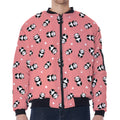 Cute Baby Panda Pattern Print Zip Sleeve Bomber Jacket