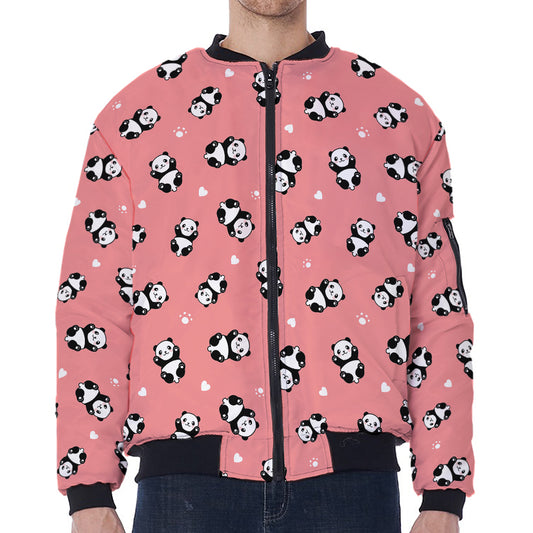 Cute Baby Panda Pattern Print Zip Sleeve Bomber Jacket