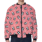 Cute Baby Panda Pattern Print Zip Sleeve Bomber Jacket