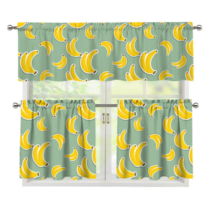 Cute Banana Pattern Print 3 Piece Kitchen Curtains