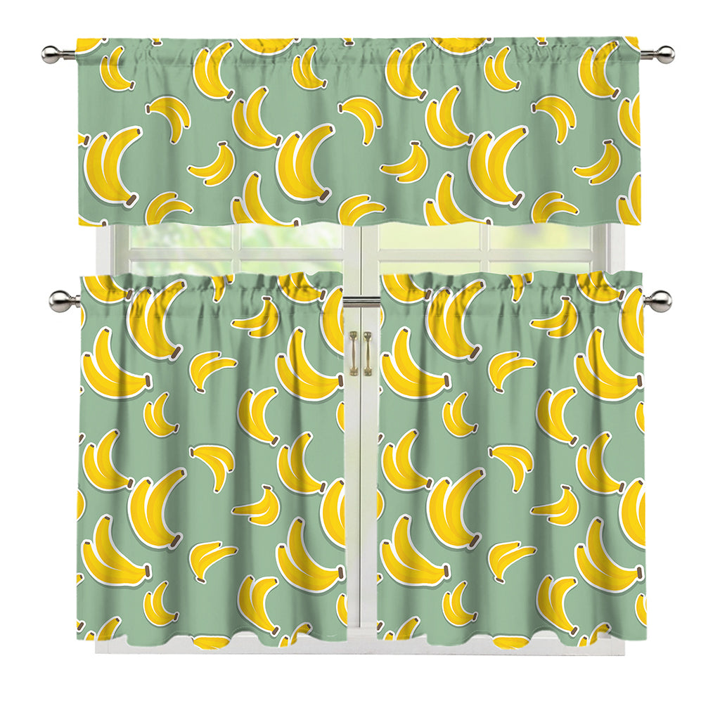 Cute Banana Pattern Print 3 Piece Kitchen Curtains
