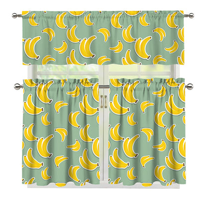 Cute Banana Pattern Print 3 Piece Kitchen Curtains