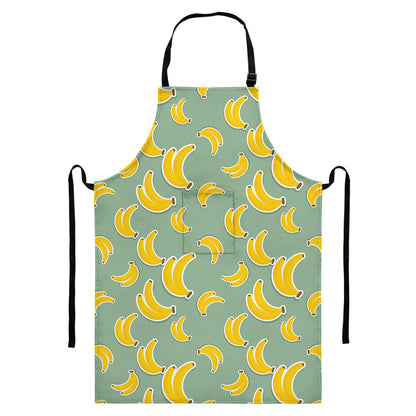 Cute Banana Pattern Print Bib Apron With Pocket