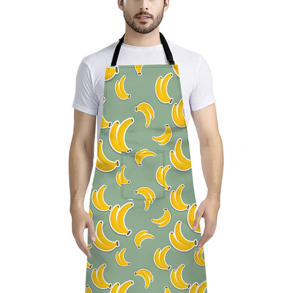 Cute Banana Pattern Print Bib Apron With Pocket