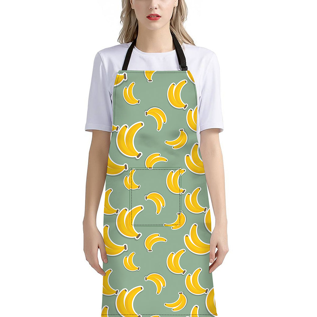 Cute Banana Pattern Print Bib Apron With Pocket