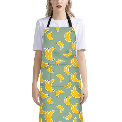 Cute Banana Pattern Print Bib Apron With Pocket